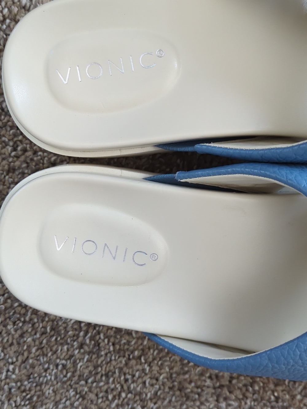 Vionic Blue Leather Vesta Comfort Slide Sandals - Picture 4 of 9